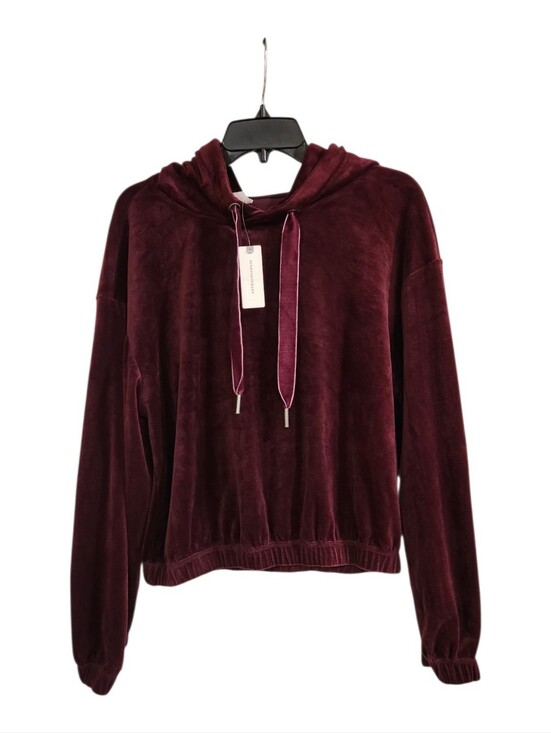 Anthropologie Tops - NWT Anthropologie Daily Practice Burgundy Velour Velvet Cropped Hoodie Small